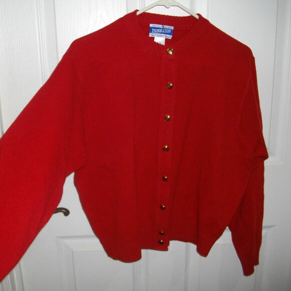 Pendleton women's red button up 100% wool cardigan. Large. - Picture 2 of 4